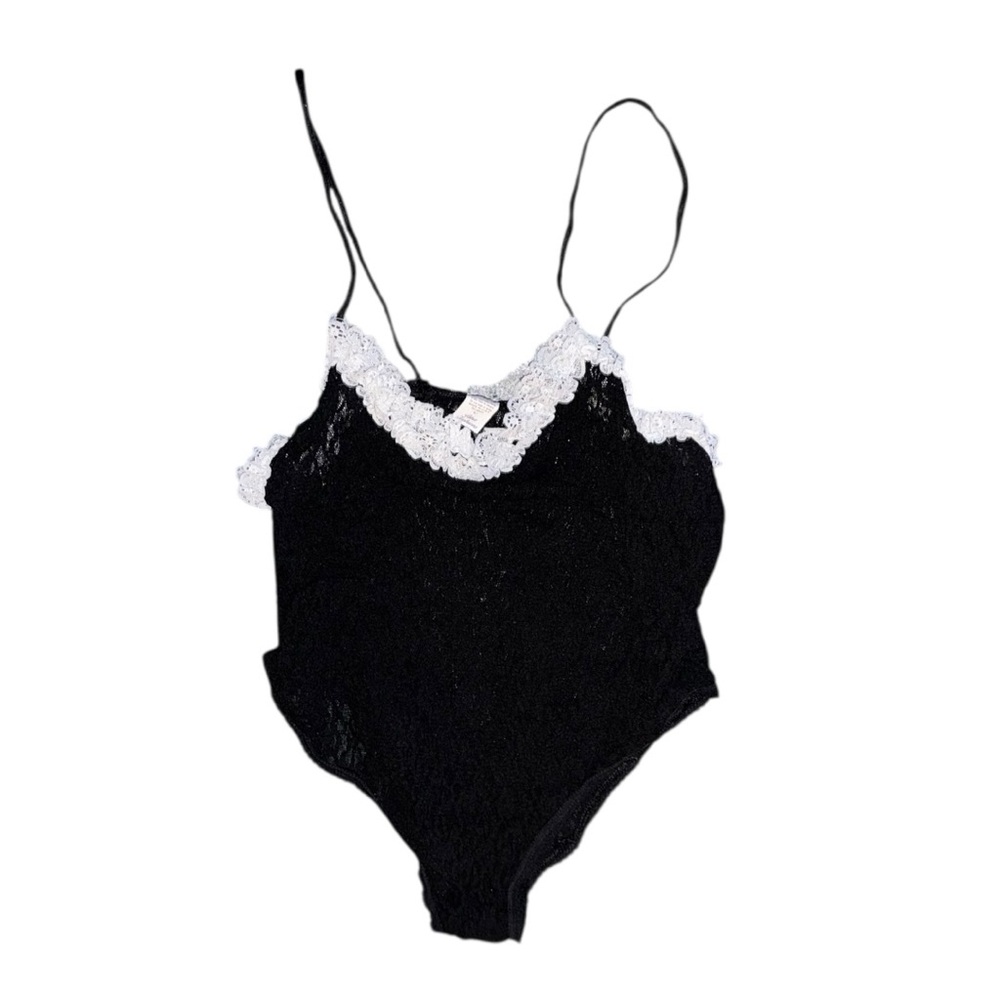 VTG all lace body suit with white lace trim stretchy made in USA size large - Picture 1 of 8